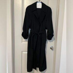 Vintage Wool Black Long Trench Coat with Waist Tie size 10